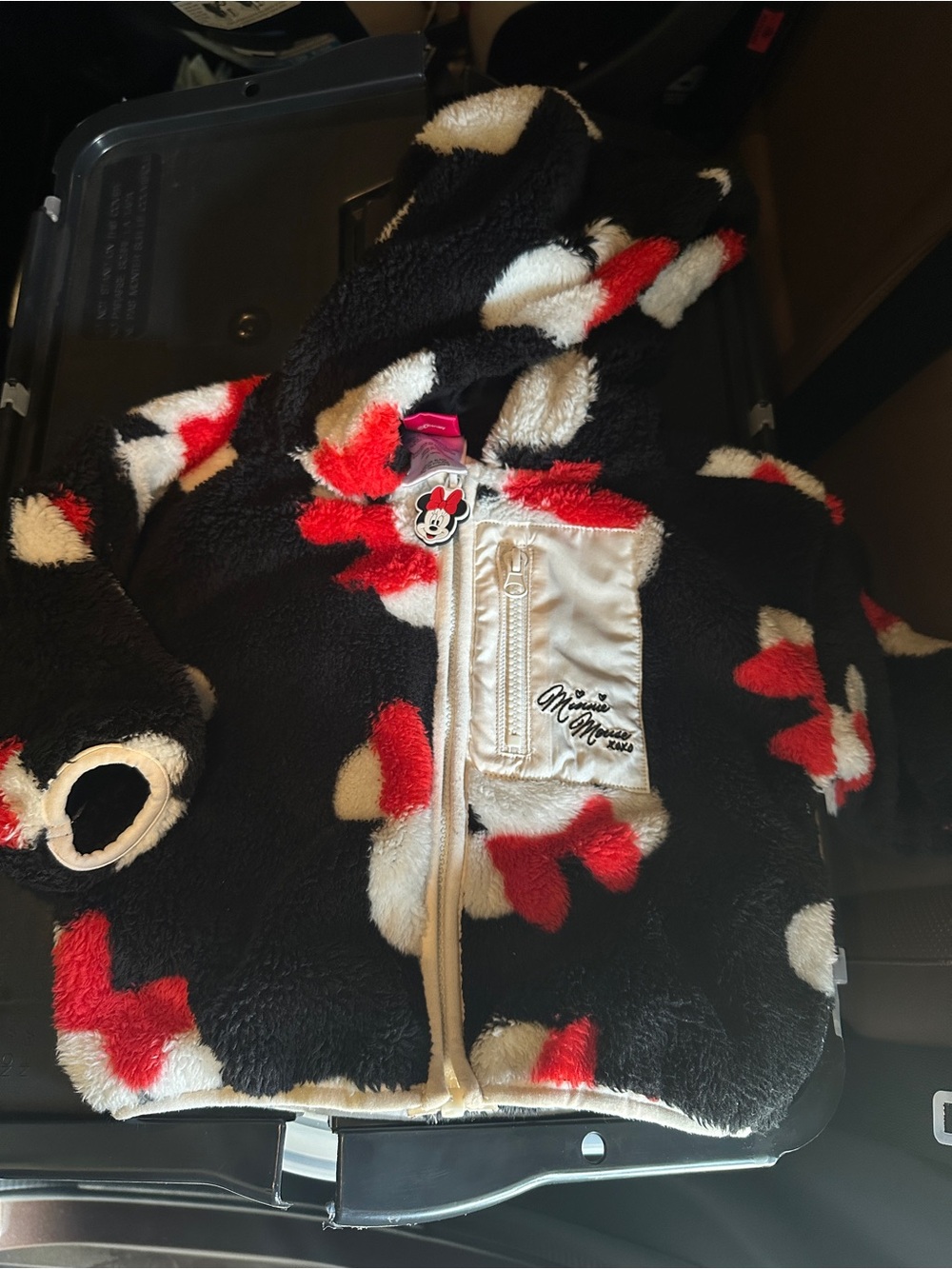 Minnie Mouse Plush Hooded Jacket - Black, Red & White